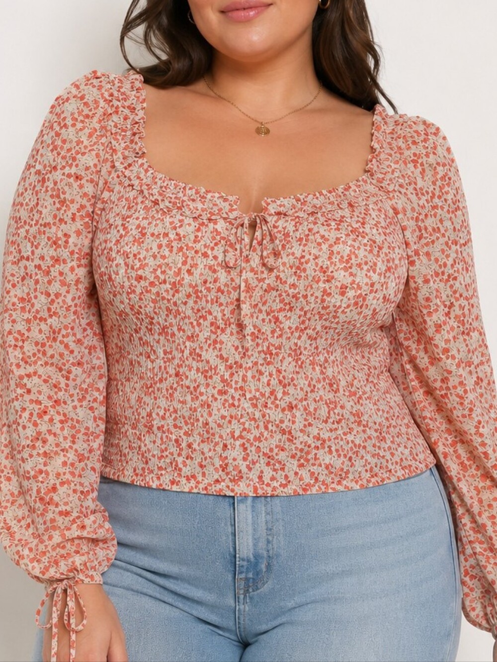 Missguided Shirred Floral Tie-Sleeve Blouse